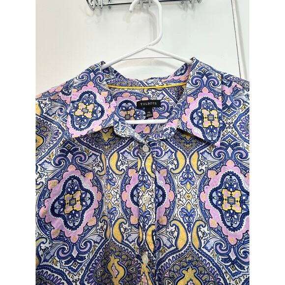 Talbots Blouse Size XL Pink Paisley Kaleidoscope Officecore Preppy Spring - Picture 3 of 10